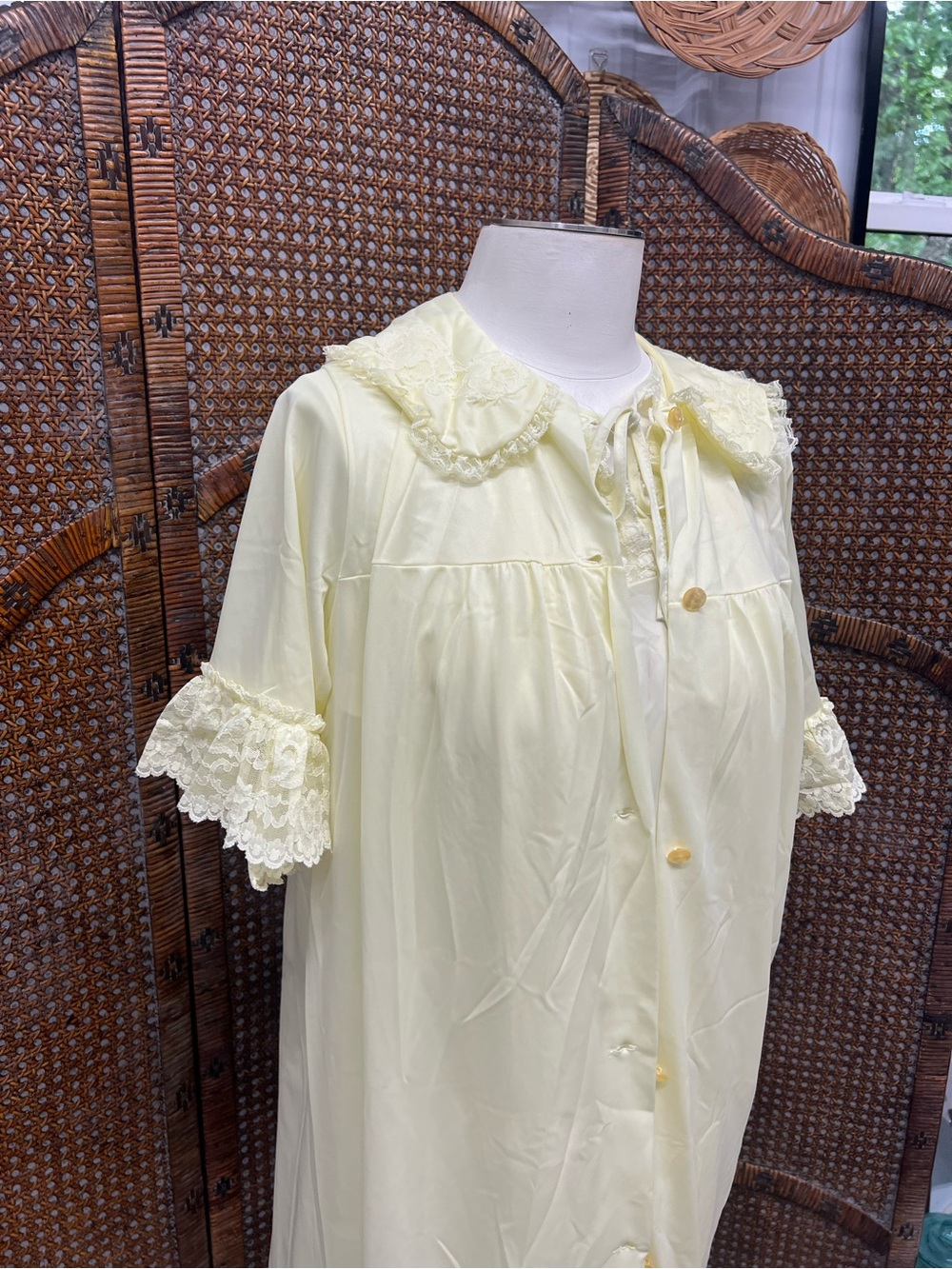 Vintage Nancy king lingerie 2 pc nightgown robe yellow small grandma core